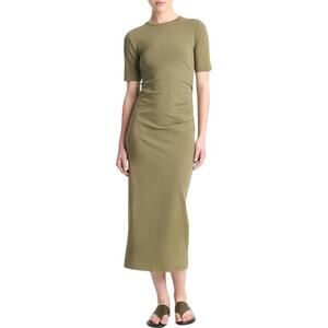 Vince Short Sleeve Side Drape Dress Olive Green XS NEW Minimalist QuietLuxury